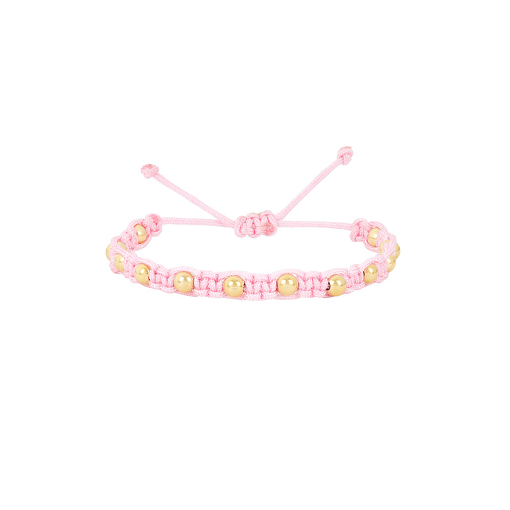 Kids Light Pink Macrame Bracelet with Yellow Gold Filled Beads