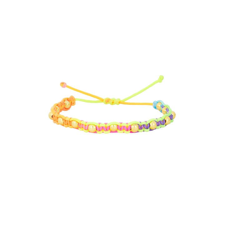 Kids Neon Rainbow Macrame Bracelet with Yellow Gold Filled Beads