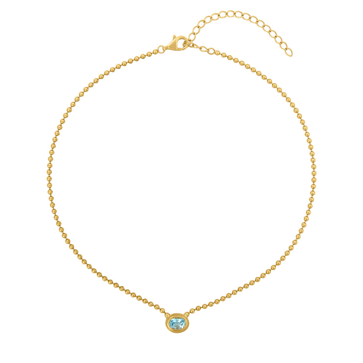 Beaded Necklace with a Bezel Sky Blue Topaz Pendant