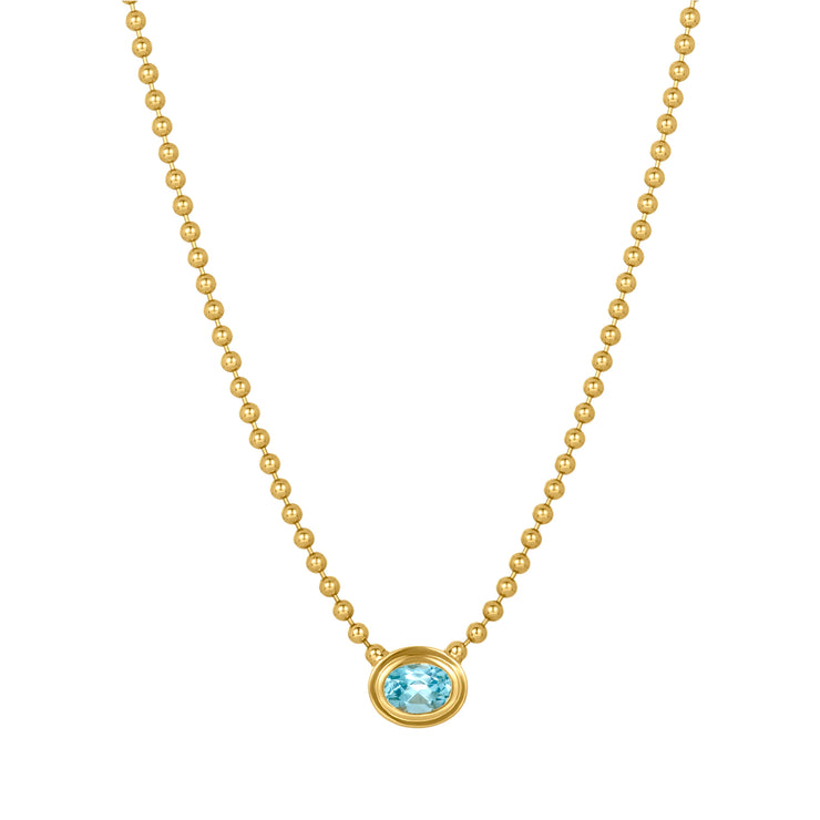 Beaded Necklace with a Bezel Sky Blue Topaz Pendant