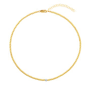 3MM Signature Necklace with 14K Diamond Bead-Necklaces-Karen Lazar Design-13-15"-Yellow Gold-Karen Lazar Design
