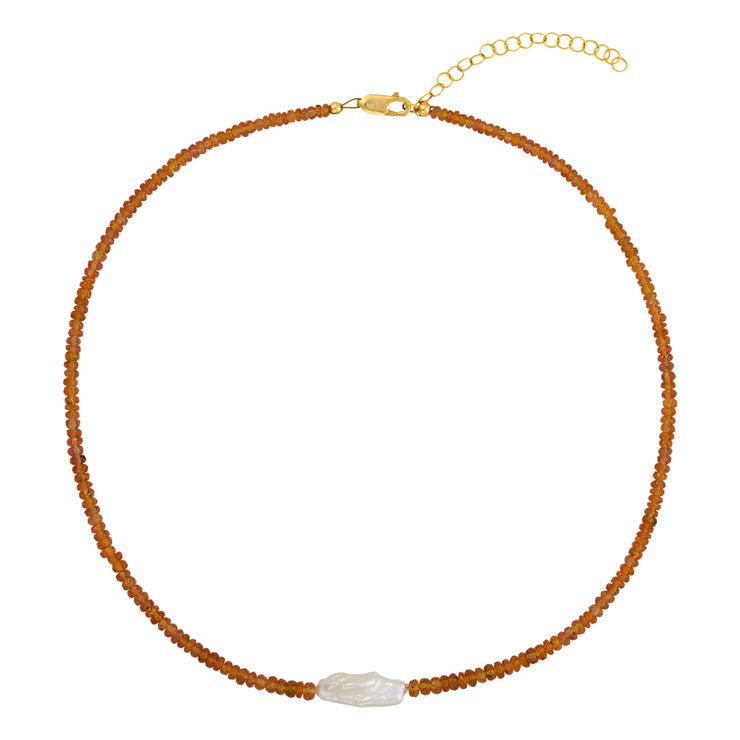 Orange Sapphire with Pearl Bar Necklace Necklaces