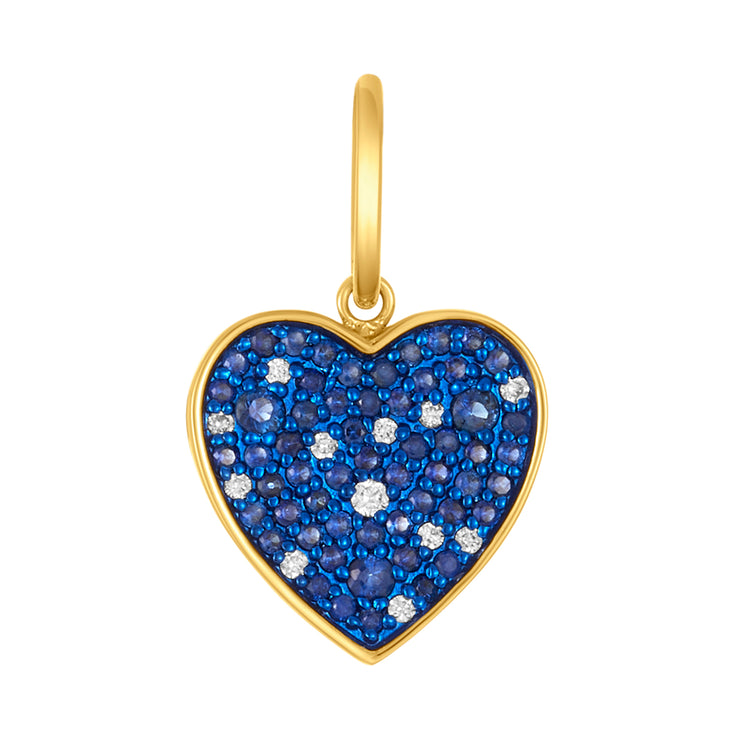 Pave Blue Sapphire and White Diamond Heart Charm