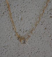 Small Paperclip Necklace with Bezel Emerald Cut Diamond