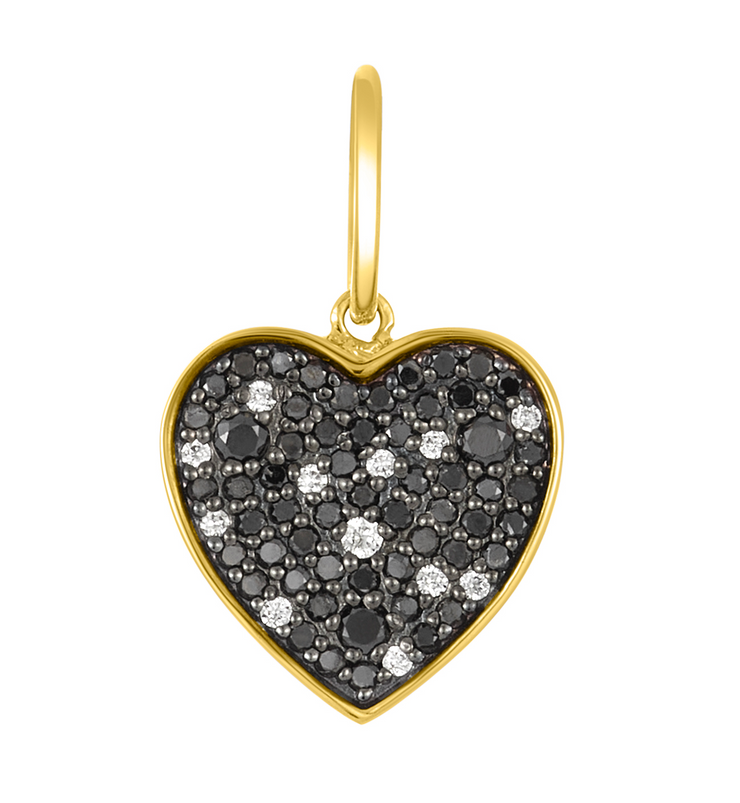 Pave Black and White Diamond Heart Charm-Karen Lazar Design-Karen Lazar Design