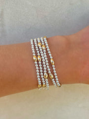 3MM Sterling Silver Filled Bracelet with Yellow Gold Orzo Pattern Signature Mixed Metal Bracelet