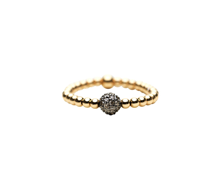2MM Signature Ring with Sterling Silver Oxidized Diamond Bead Yellow Gold Filled Ring