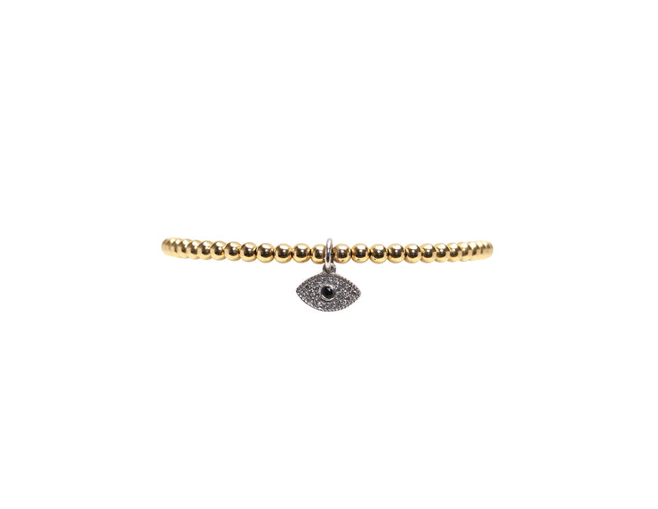 3MM Yellow Gold Filled Bracelet With 14K White Gold and Diamond Evil Eye Charm Gold Filled Bracelet with Diamond