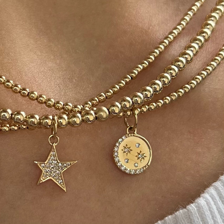 2mm Signature Necklace With Star And Moon Charm Yellow Gold Filled Bracelet with Diamonds