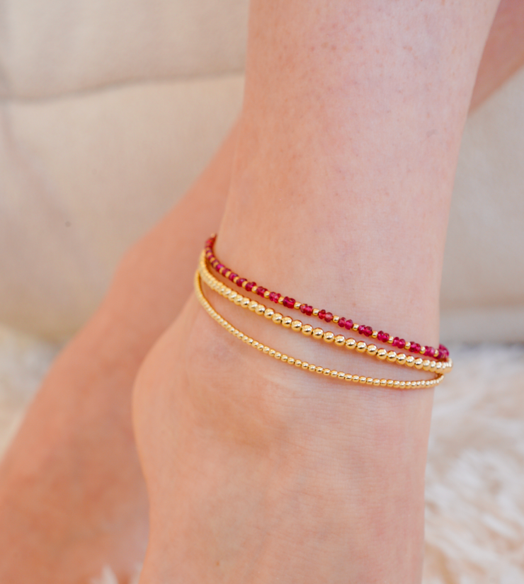 2MM Yellow Gold Filled Anklet with Pink Tourmaline Gold Pattern-Anklets-Karen Lazar Design-8-Karen Lazar Design