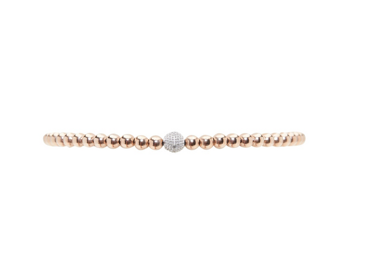 3MM Signature Rose Gold Bracelet with 14K Diamond Bead Gold Filled Bracelet with Diamond