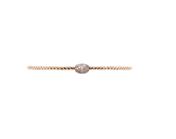 2MM Signature Rose Gold Bracelet with 14K Diamond Bean Rose Gold Gold Filled Bracelet with Diamond