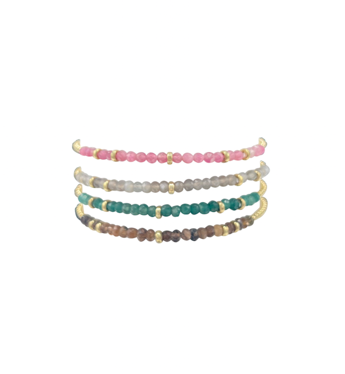 2mm Signature Bracelet with Pink Tourmaline and Rondelles-Karen Lazar Design-5.75-Yellow Gold-Karen Lazar Design