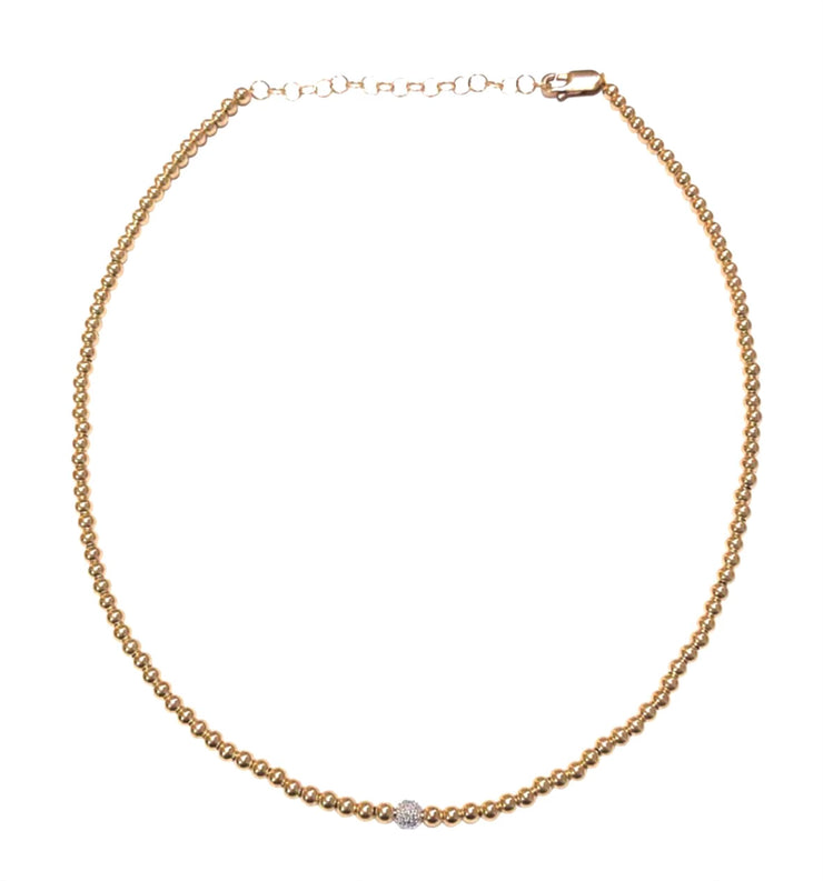 3MM Signature Rose Gold Necklace with 14K Diamond Bead-Necklaces-Karen Lazar Design-13-15 Inches-Karen Lazar Design