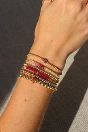 2MM Signature Bracelet with 14K Ruby Bean Yellow Gold Filled Bracelet